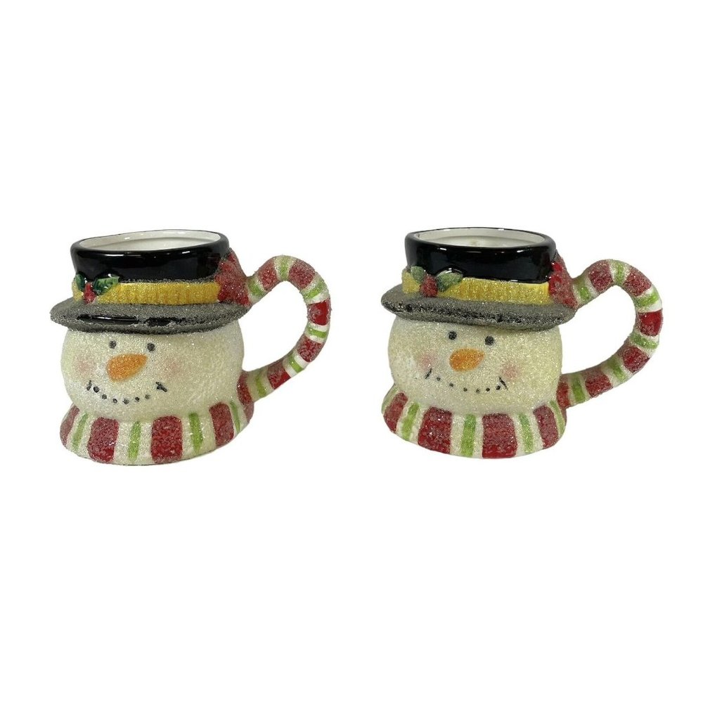 Christmas Snowman Sugared Ceramic Mug Pair Set Of 2 Winter Coffee Cup Decoration